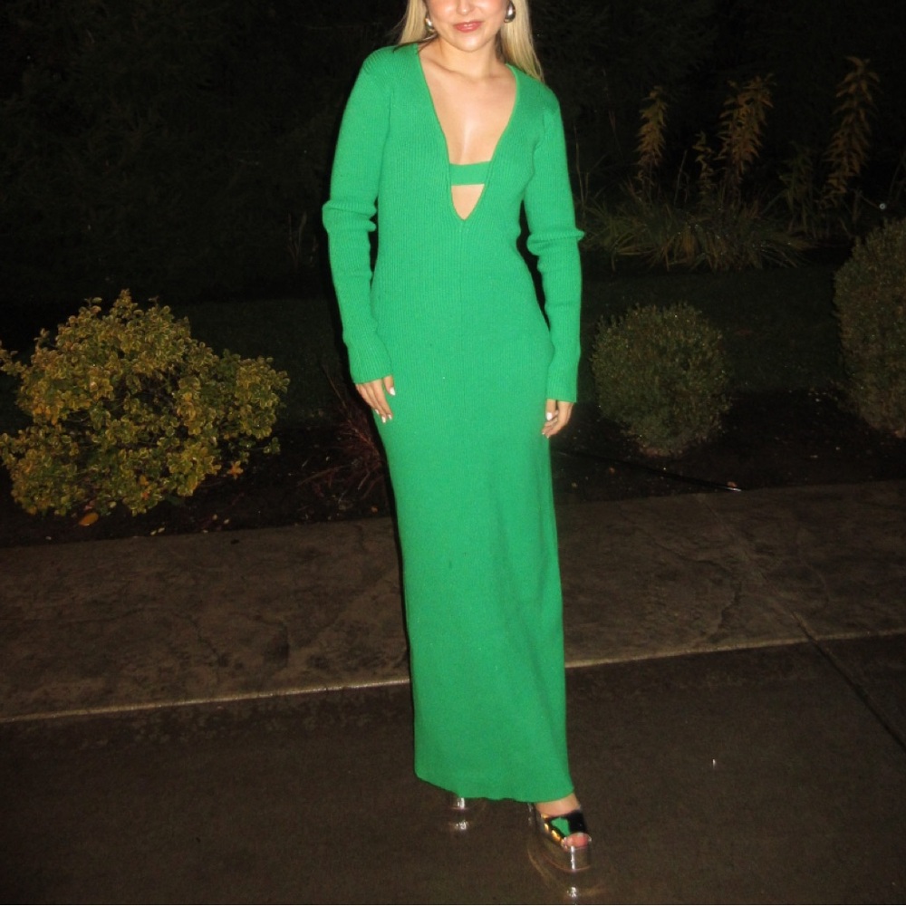 AFRM Green Ribbed Knit Dress